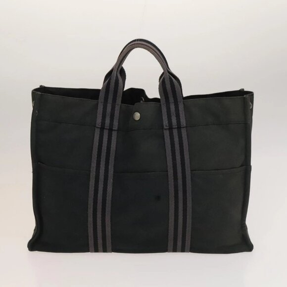HERMES Fourre Tout MM Tote Bag Canvas 2Set Navy Black - Picture 3 of 16
